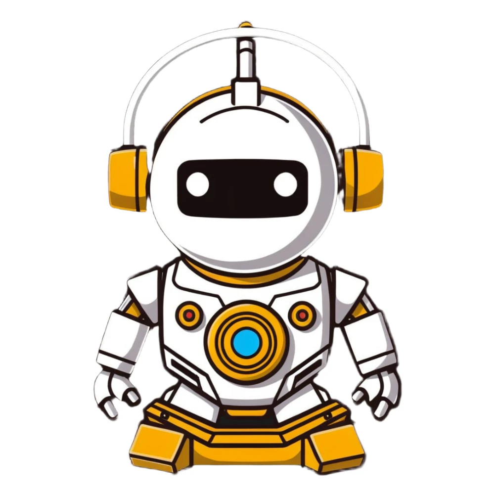 Industrial robot with exposed wiring and heavy metal plating sticker