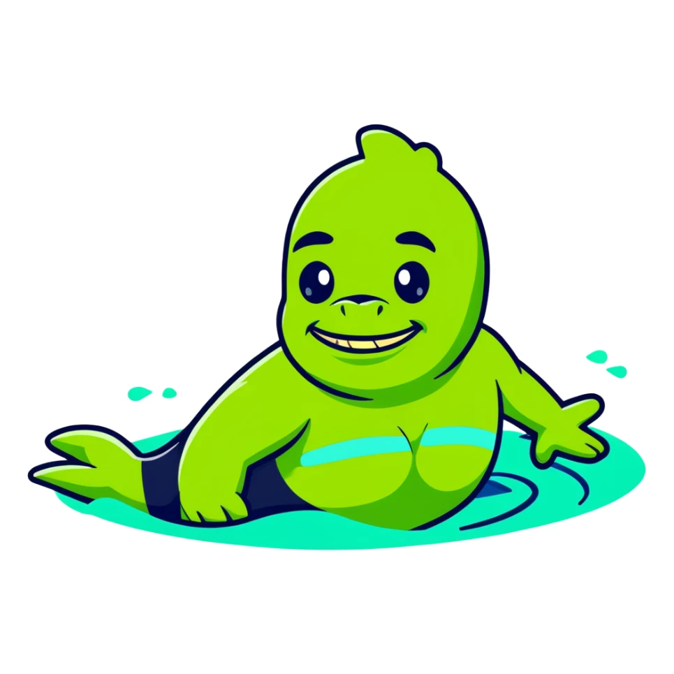 Green Shrekodil (mix of Shrek and crocodile) swimming breaststroke in a puddle sticker