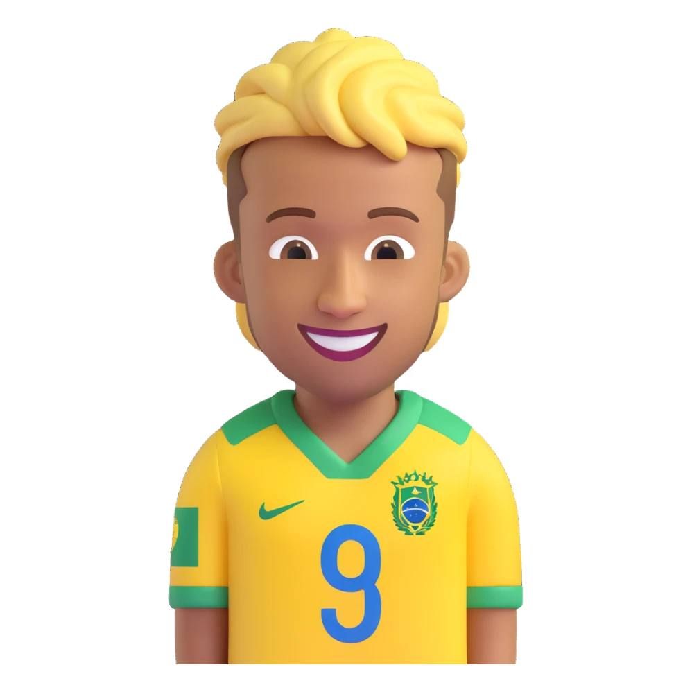 Neymar Jr. as a 3D emoji, smiling, with his recognizable hairstyle and Brazil jersey sticker