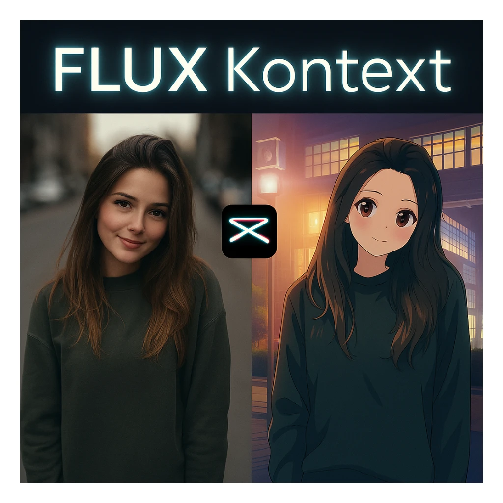 recreate this image and add logo of  text "FLUX Kontext" on top of it sticker
