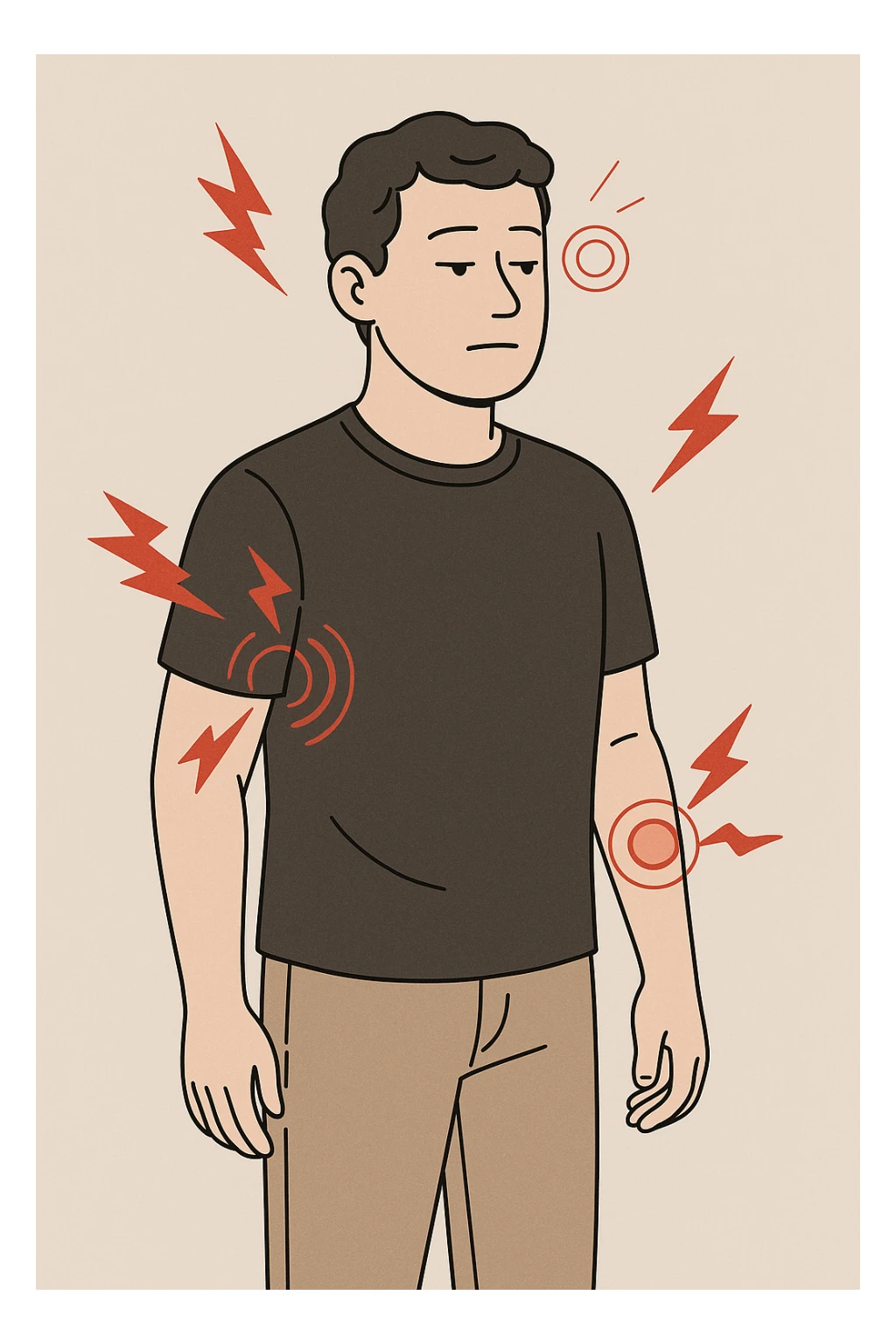 uomo che ignora i suoi un mal di testa, mal di schiena e dolore articolare e ignora ogni segnale e messaggio che il corpo manda per avvertirlo sticker