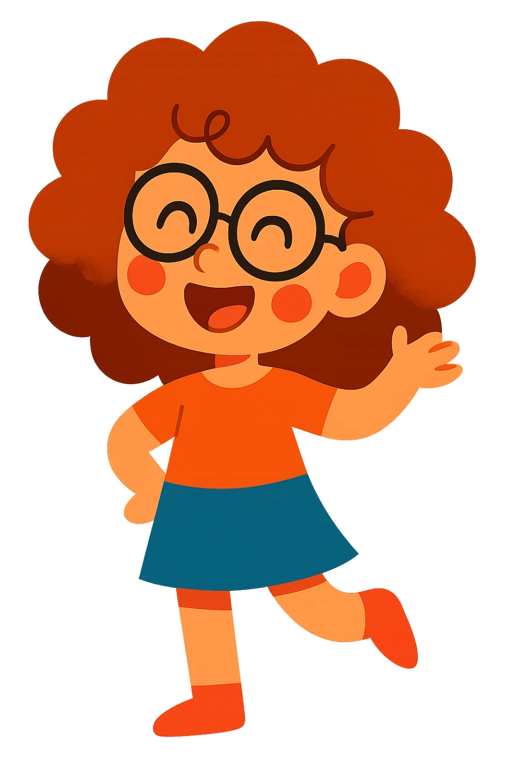 A cheerful curly-haired girl with glasses sticker