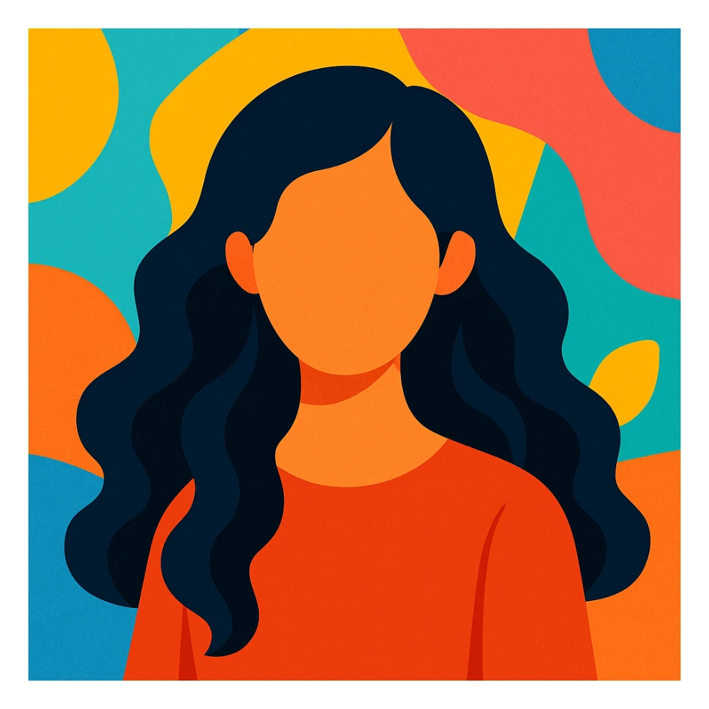 faceless Asian woman with long wavy hair, modern illustration style sticker