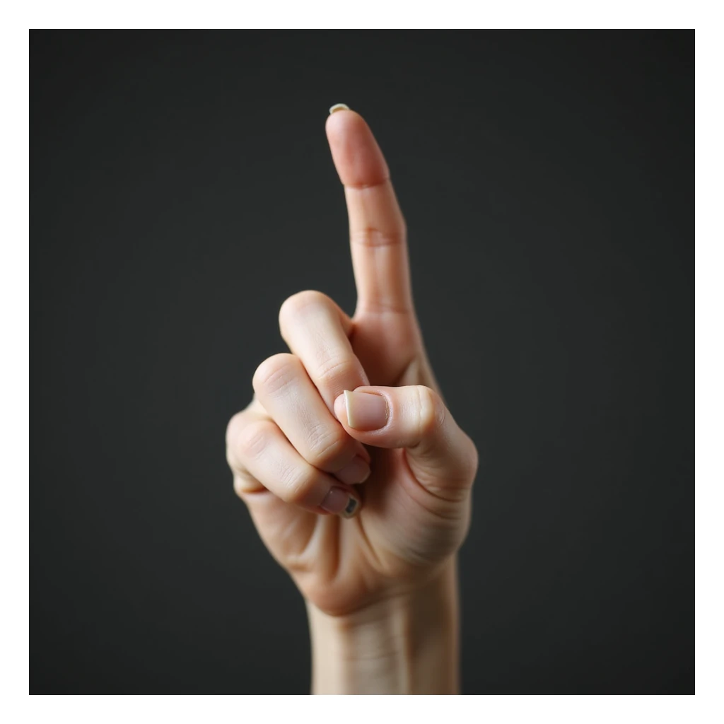 photorealistic lady's index finger pointing up, feminine hand, medium skin, no background sticker