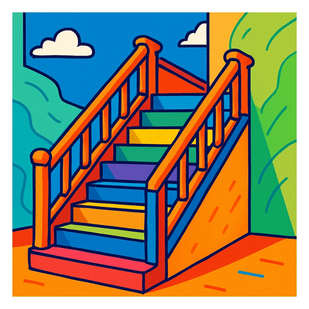 stairs, vibrant toon style, colorful, lively, cartoonish sticker