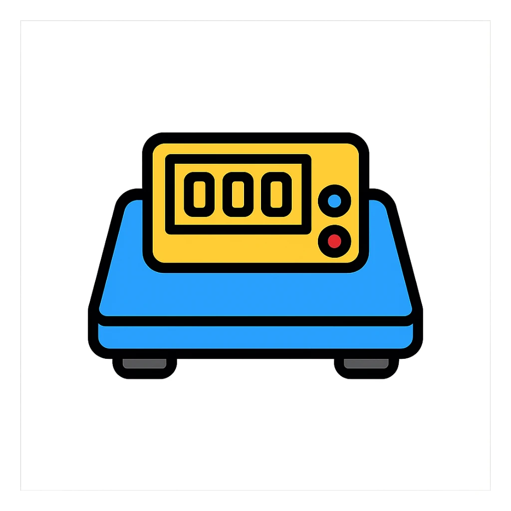 digitale Gewichtswaage mit Display, flache Perspektive, blauer Akzent sticker