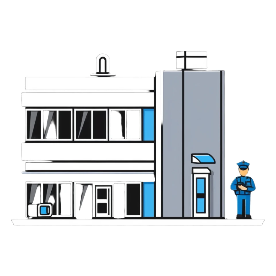 security guard monitoring building cameras sticker