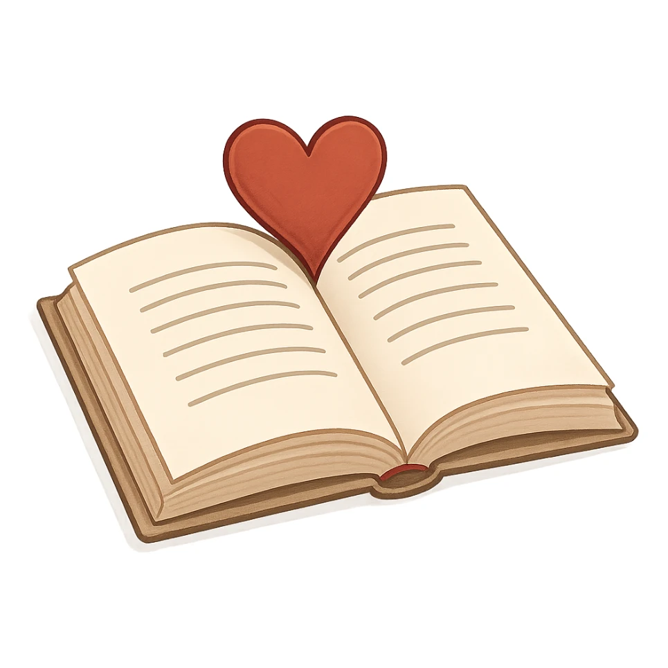 romantic book with heart-shaped bookmark sticker