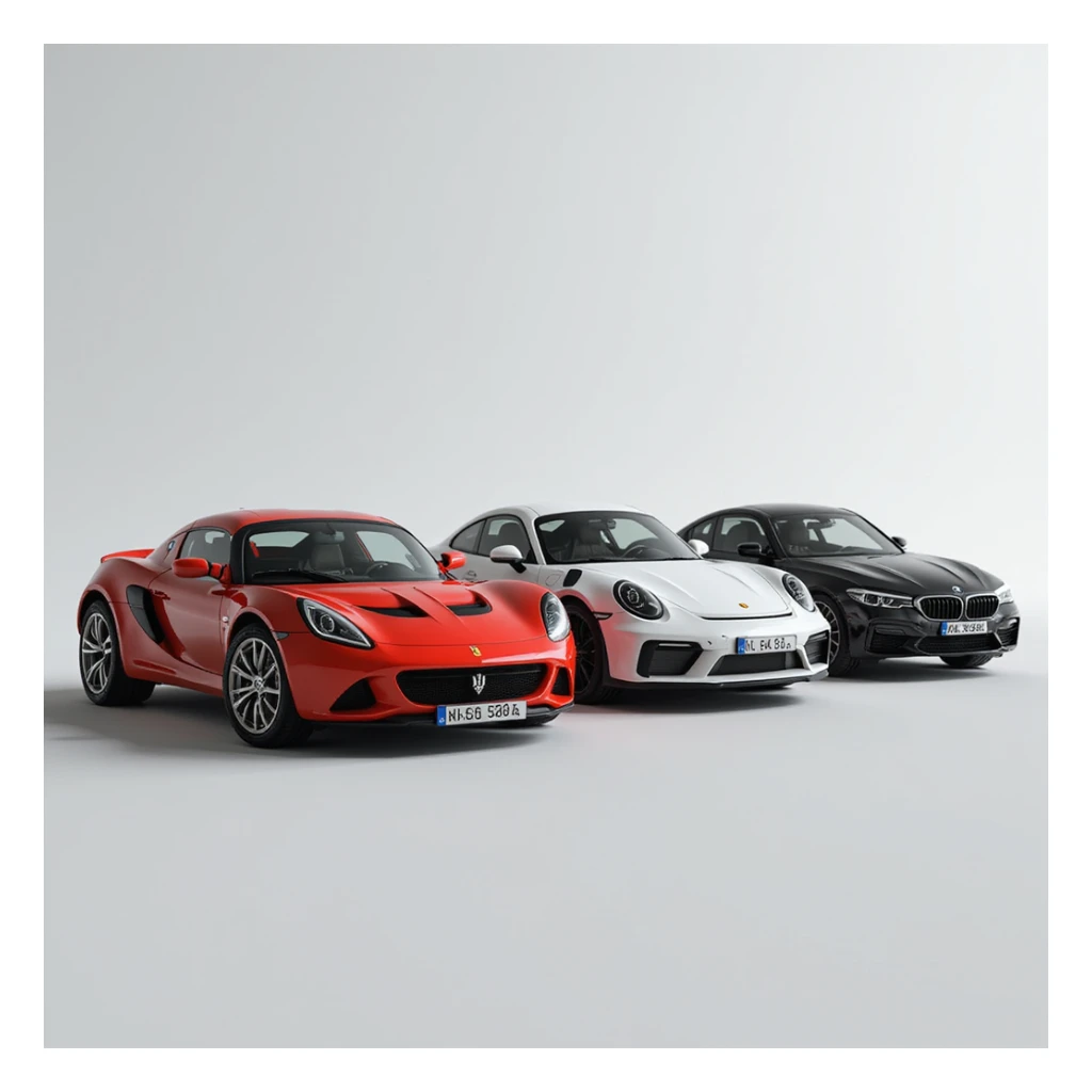 four cars together in one image, photorealistic style sticker