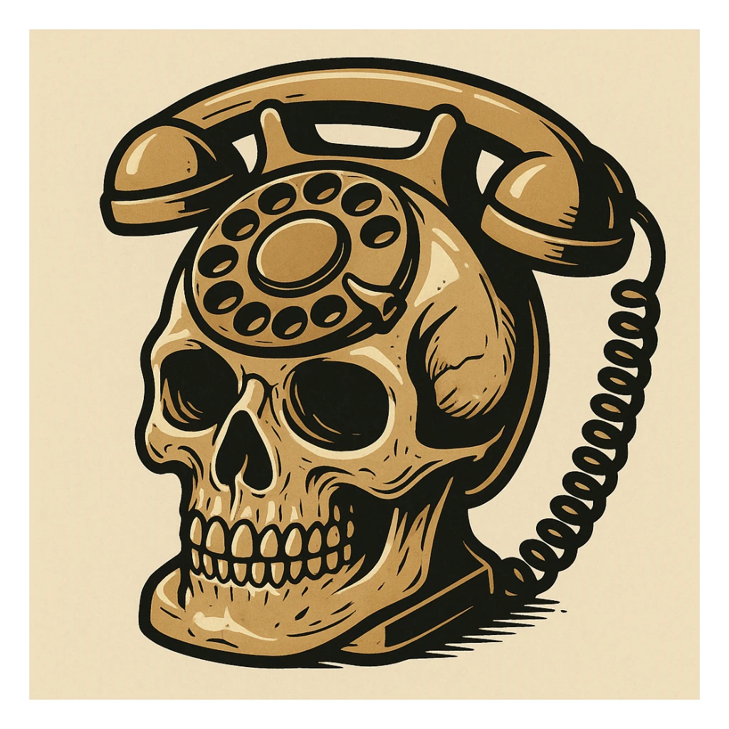 a creative fusion of a skull combined with a telephone sticker