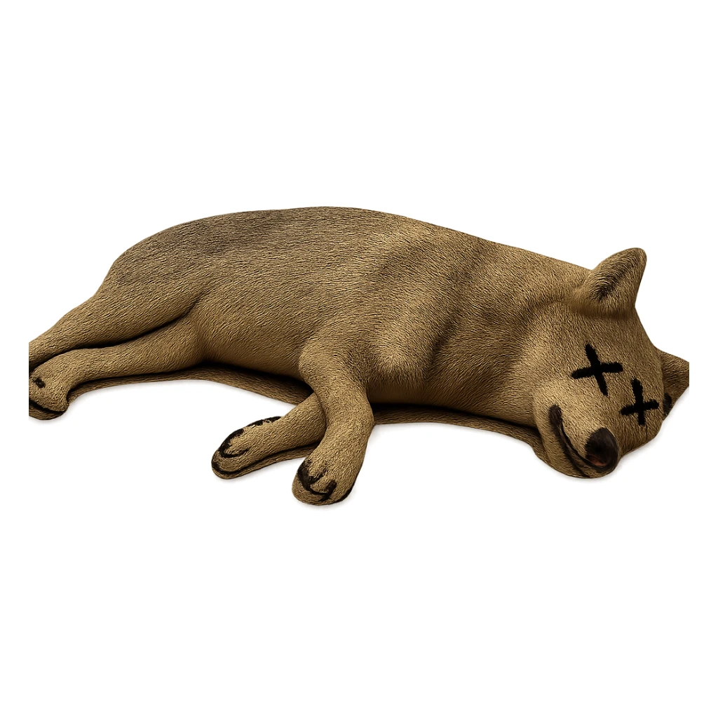 Add cartoon X's over the eyes to indicate the wolf is dead, keep the rest realistic, no background. Maintain the realistic style of the wolf while adding the cartoon X's over the eyes as a clear dead indicator. sticker