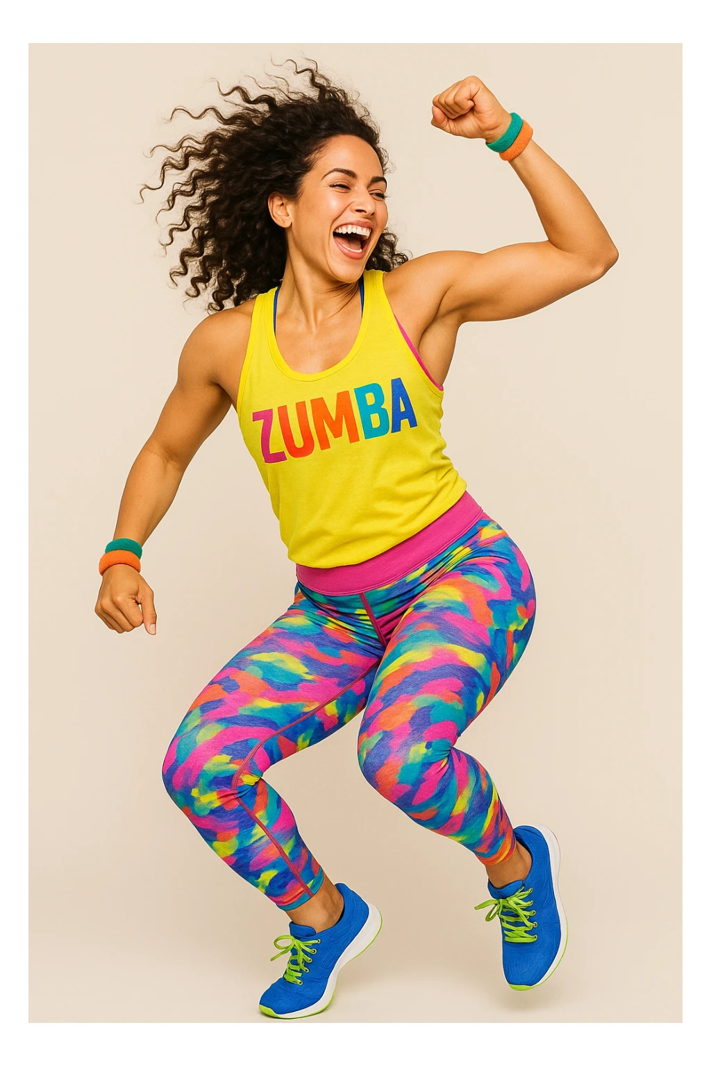 woman dancing zumba, sportswear, energetic, simple background sticker
