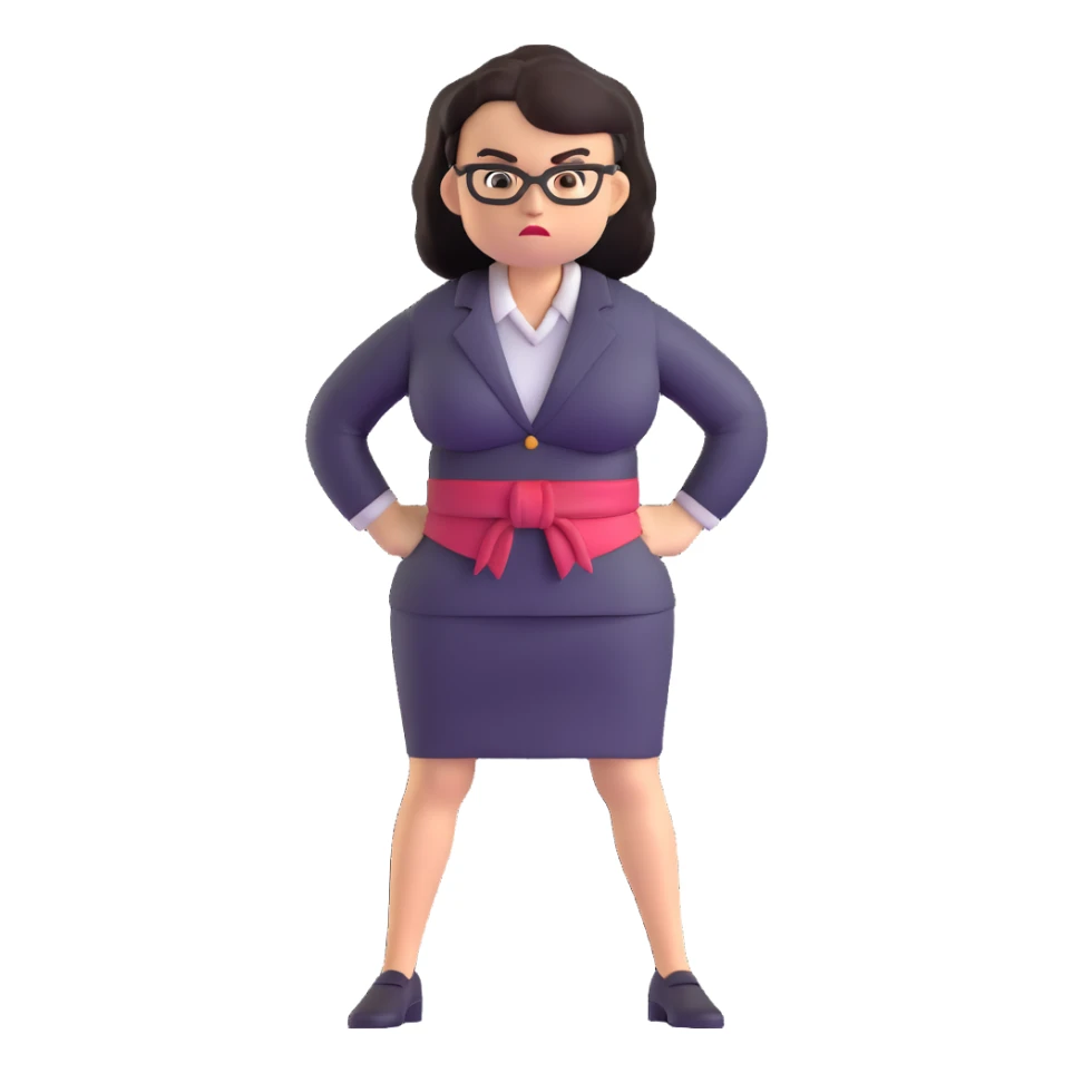 full body angry profesora without glasses with hands on hips sticker