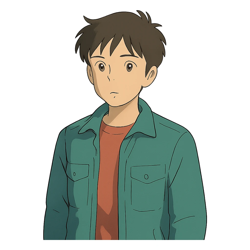 ghibli style teenage boy wearing a jacket sticker