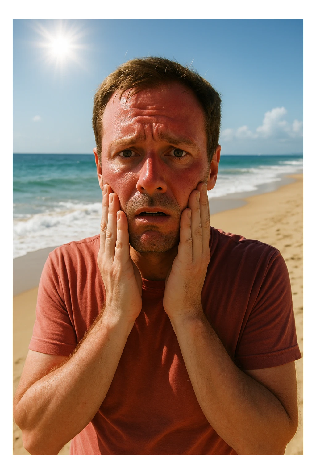 uomo a mare con paura delle ustioni, ed è un po' bruciato sticker