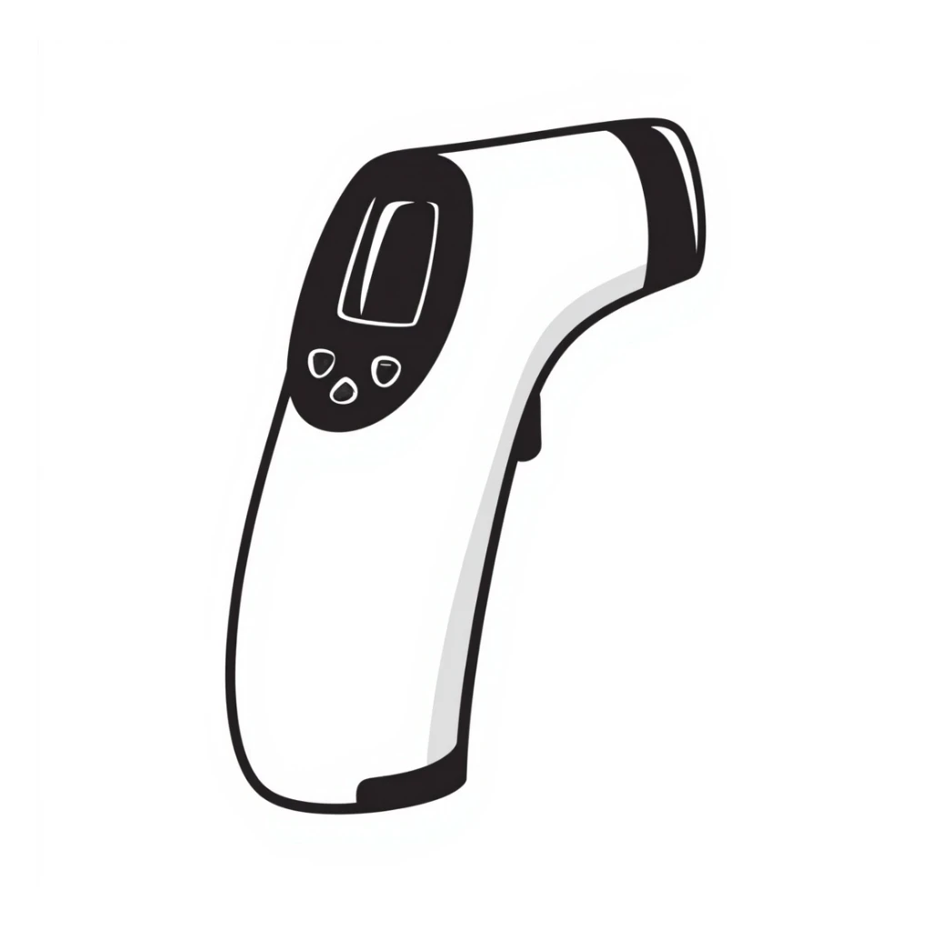black and white doodle of a digital thermometer sticker