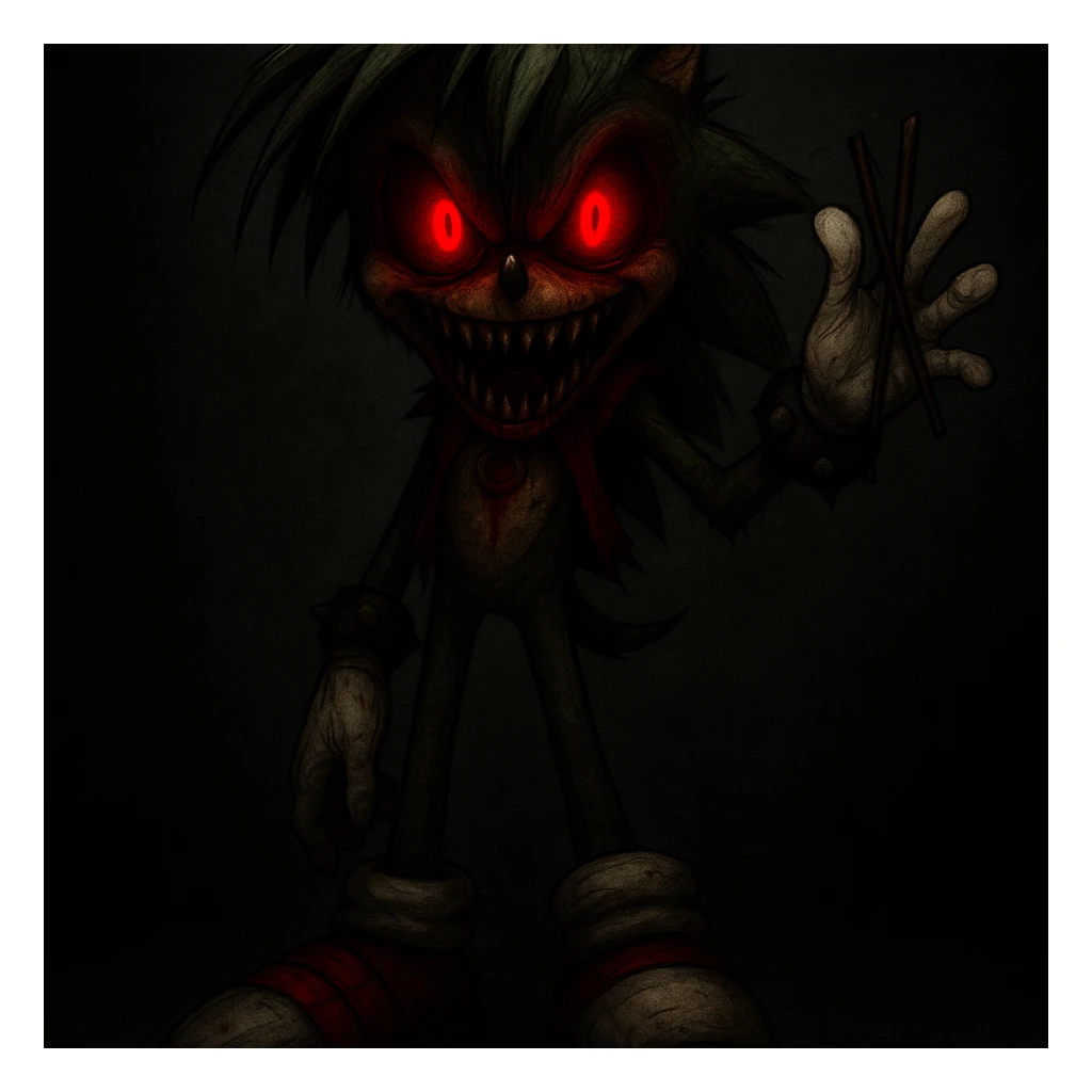 Make the character look scary with glowing red eyes and a unique scary expression, character facing forward. Keep the picture quality intact. sticker