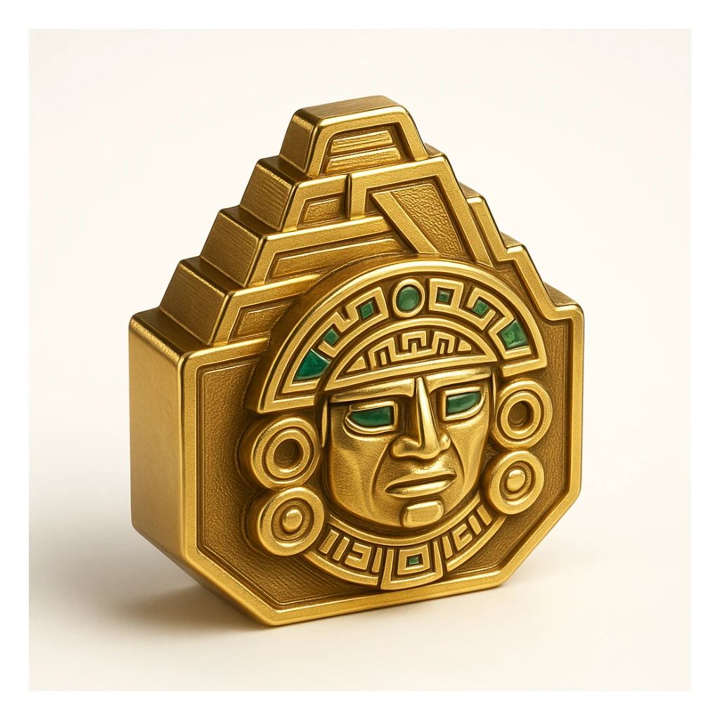 Inca logo featuring a stepped pyramid, intricate linework, gold and emerald green, elegant and timeless sticker