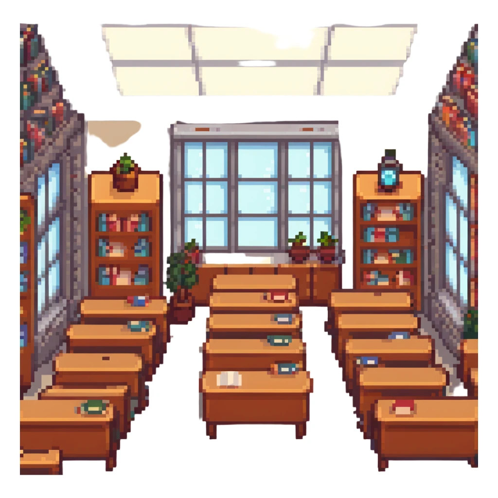 cozy classroom with bookshelves and windows sticker
