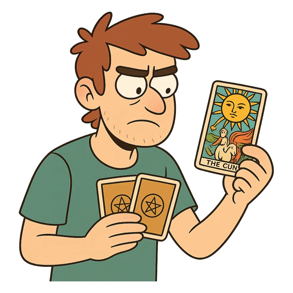 cartoon character with tarot cards sticker