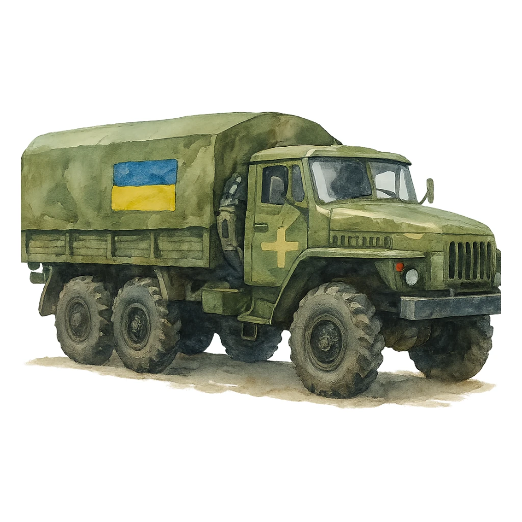 watercolor style Ukrainian military transport sticker