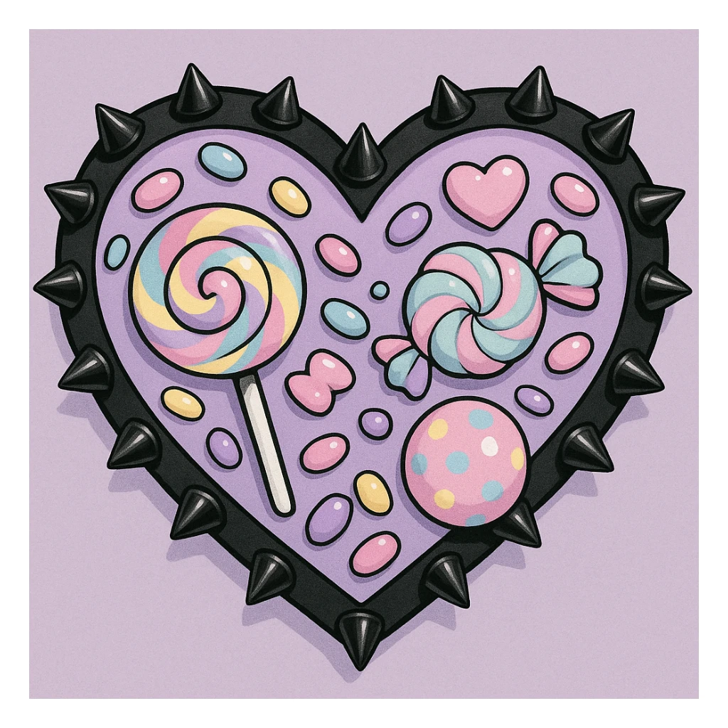 pastel goth heart with pastel candy and black studs sticker