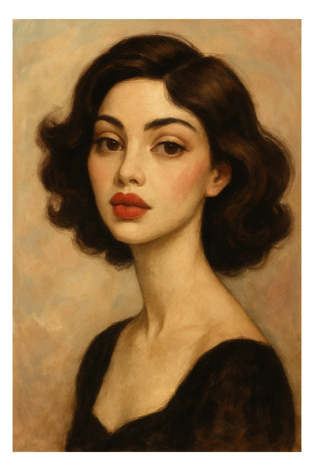 stylized portrait of a brunette woman with puffy lips, soft background sticker