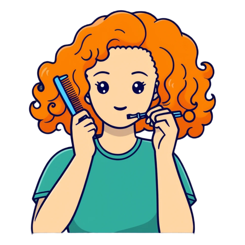 curly woman with orange hair combing her hair sticker