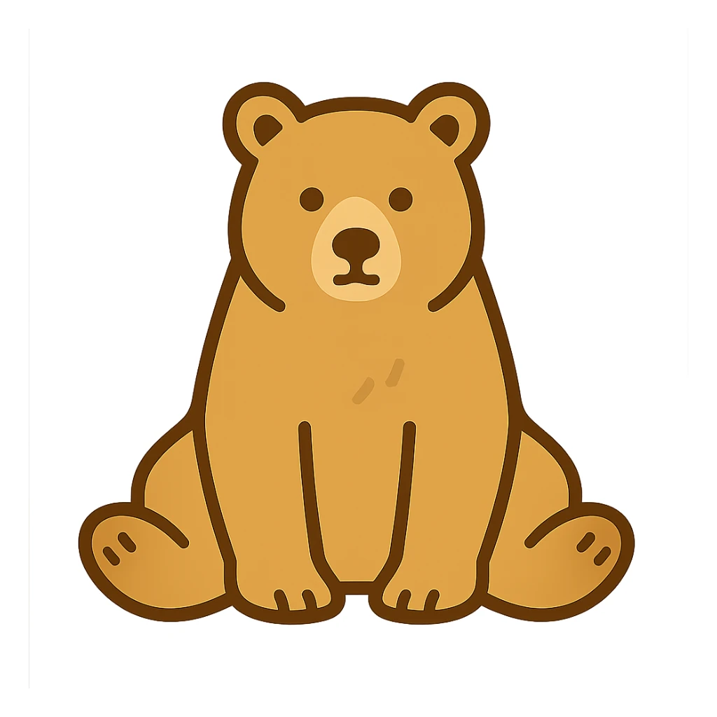 flat toon style blonde grizzly bear sitting, full body icon sticker