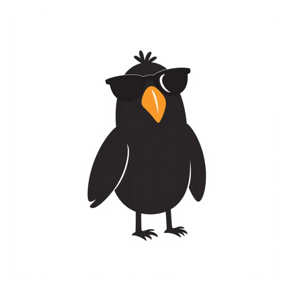 black bird with sunglasses and orange beak sticker