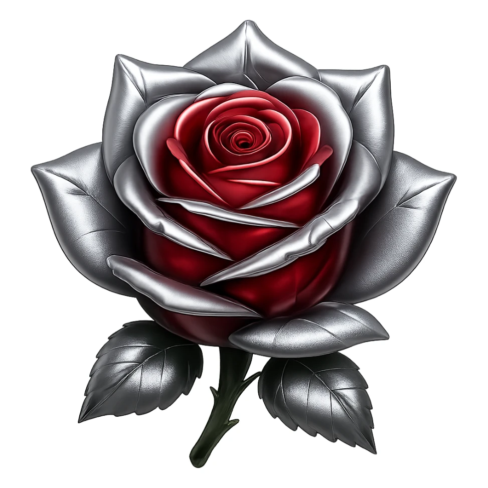 Make the ice rose metallic in a style that resembles emoji style, with no background. sticker