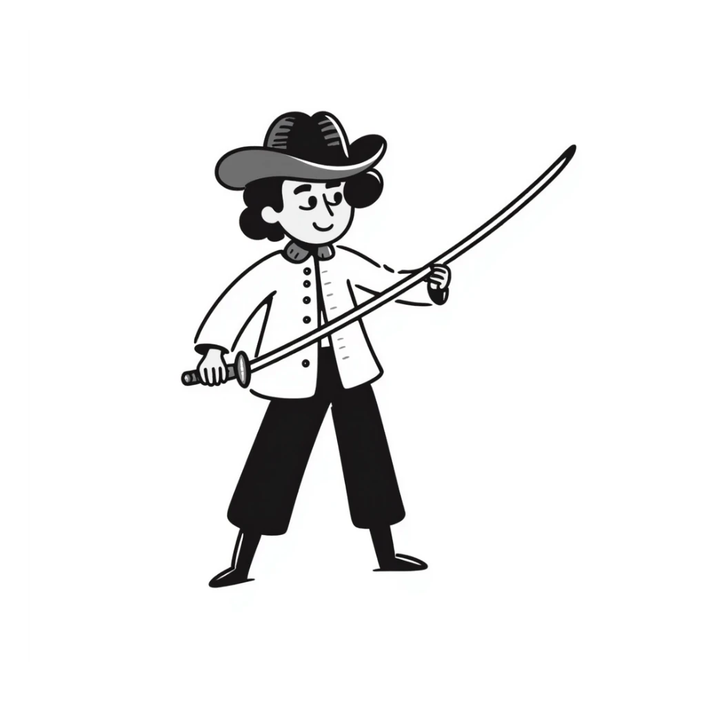 duelist with sword and fancy hat in classic fencing pose sticker