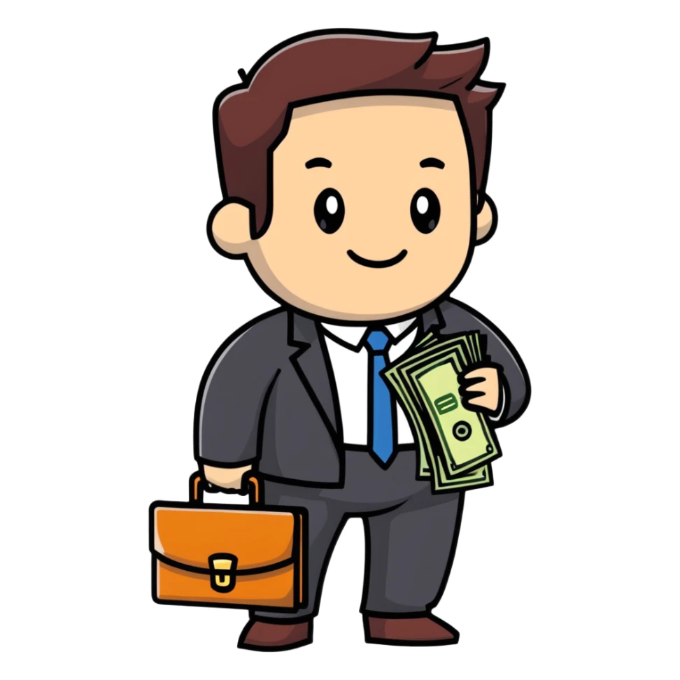 business person with briefcase full of money sticker