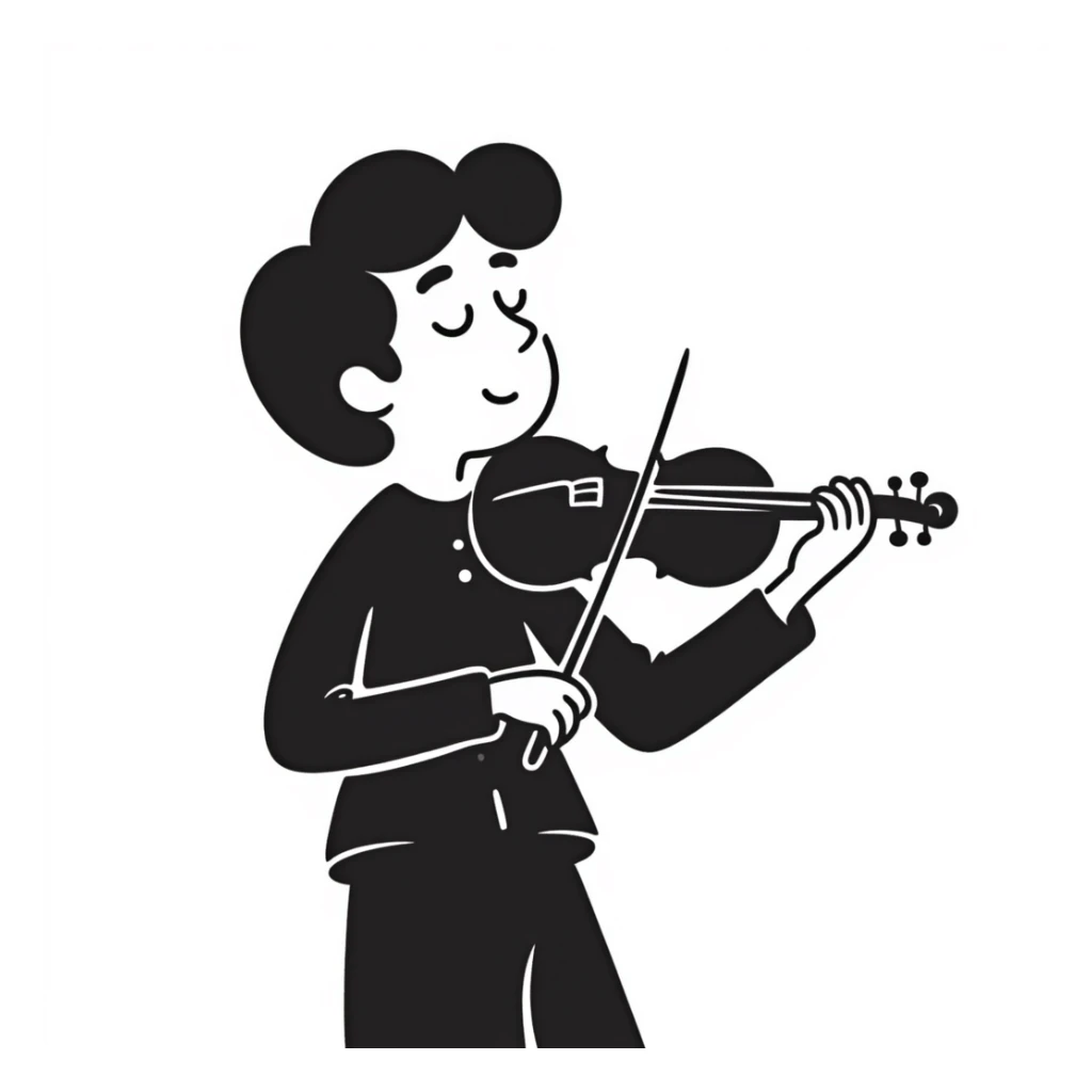 melancholic violinist looking up at the sky thinking sticker