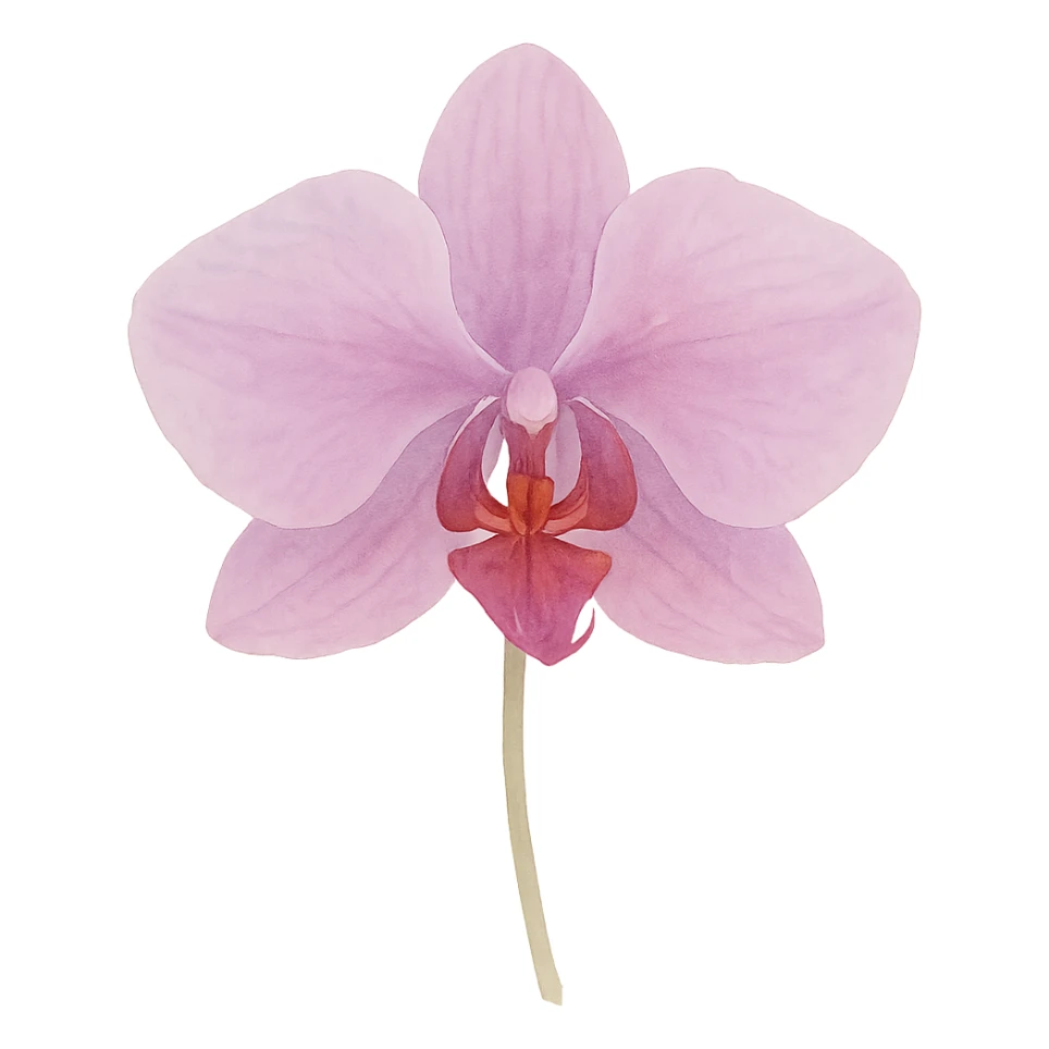 very detailed orchid, delicate petals, vibrant purples and pinks, soft gradients, realistic botanical details, watercolor art style sticker