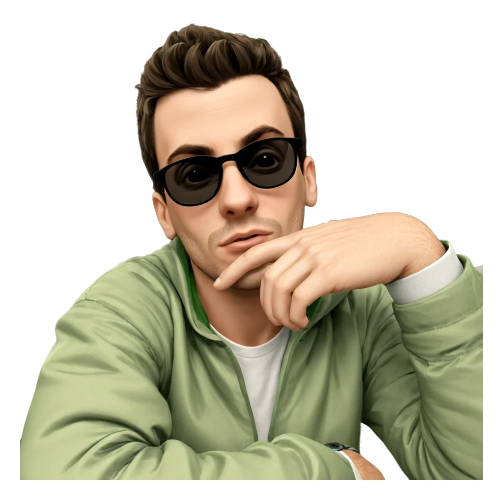 thoughtful male in green jacket sticker