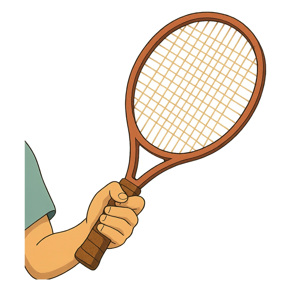 a hand holding a tennis racket, ghibli style sticker