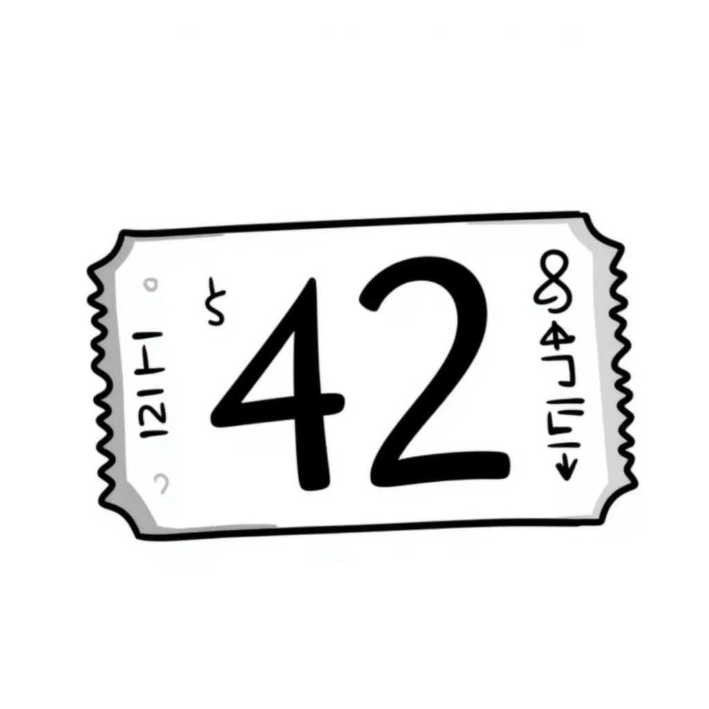 A raffle ticket with the number 42 clearly visible on it sticker
