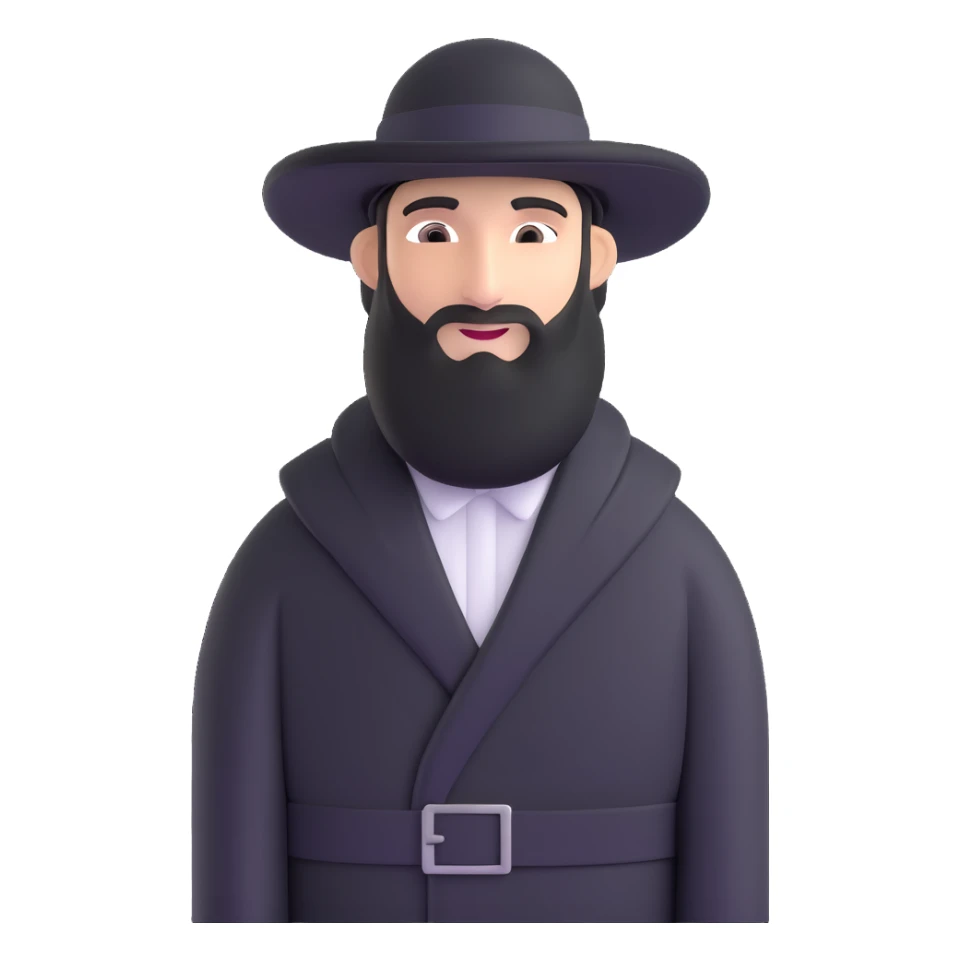 Jewish Haredi man with traditional black attire, hat, and payot sticker