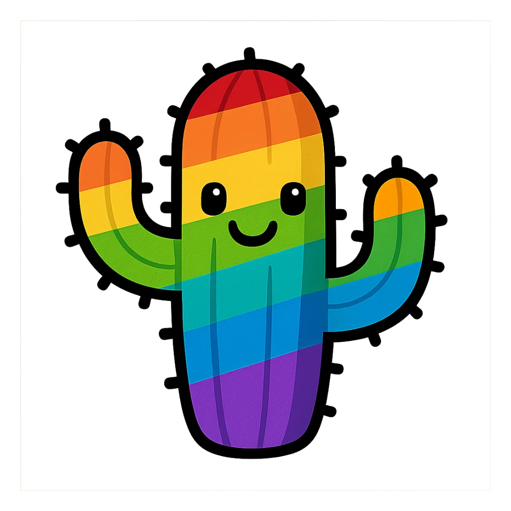gay pride emoji, rainbow cactus, playful and unique sticker