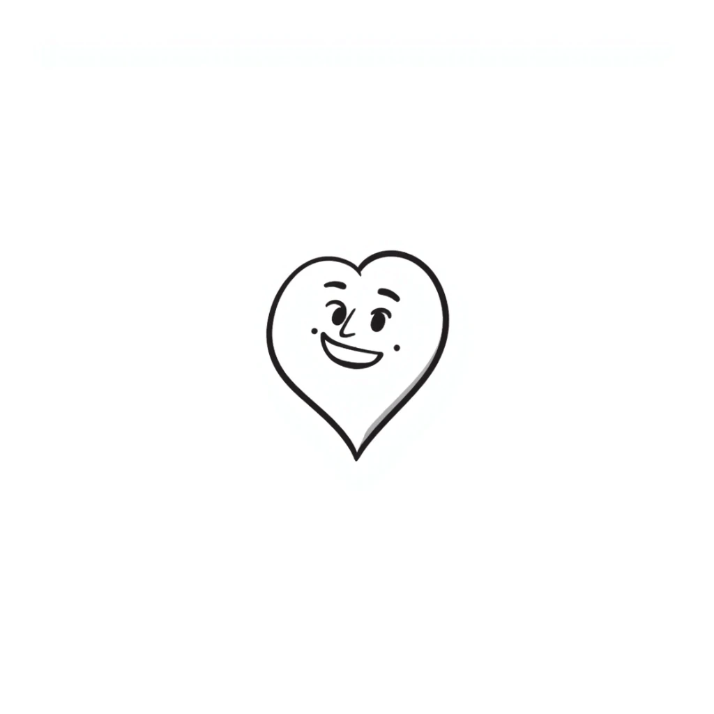 hand-drawn doodle of a heart with a smiling face sticker