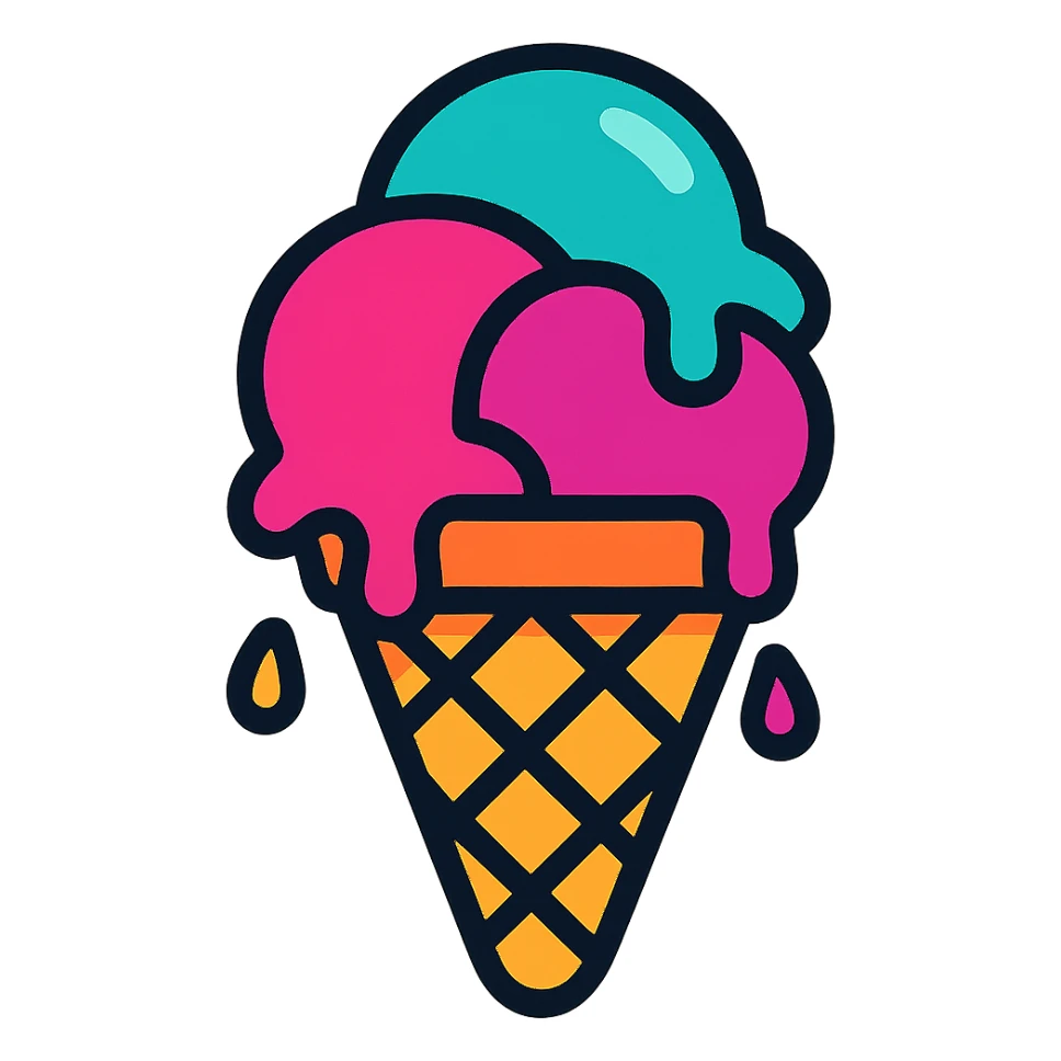 summer ice cream cone with melting scoops playful bright style sticker