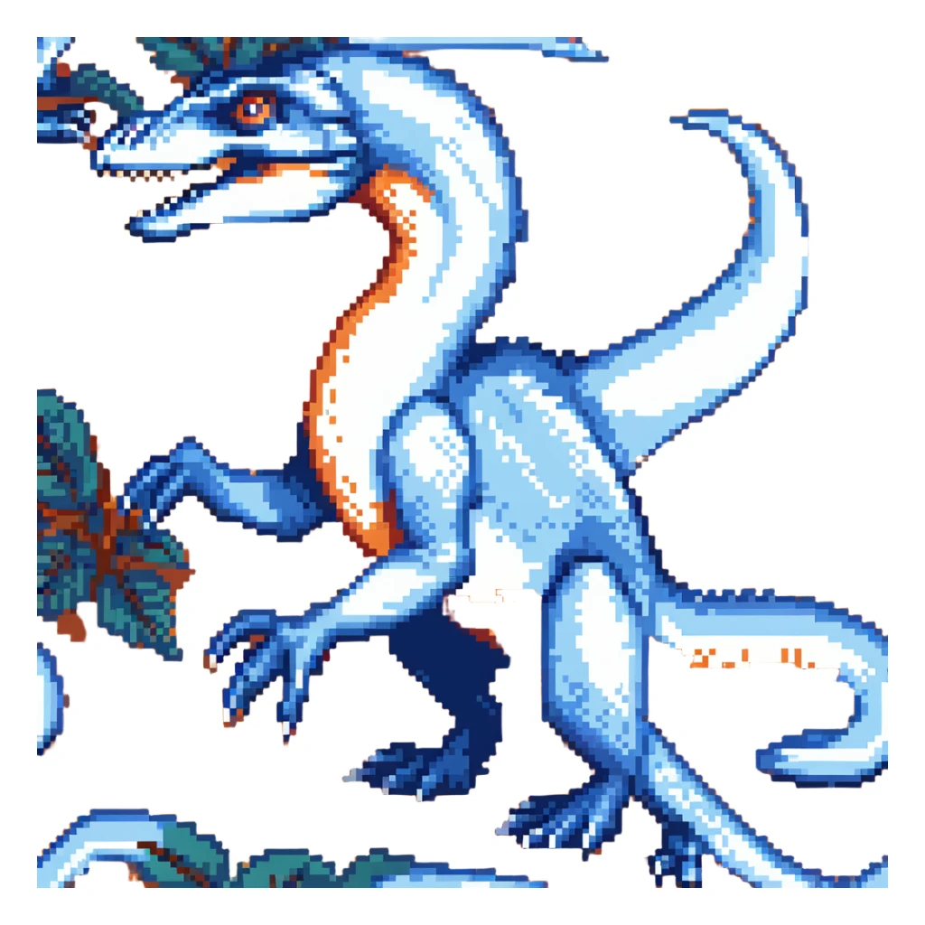 Blue velociraptor in hunting pose, vibrant blue scales sticker