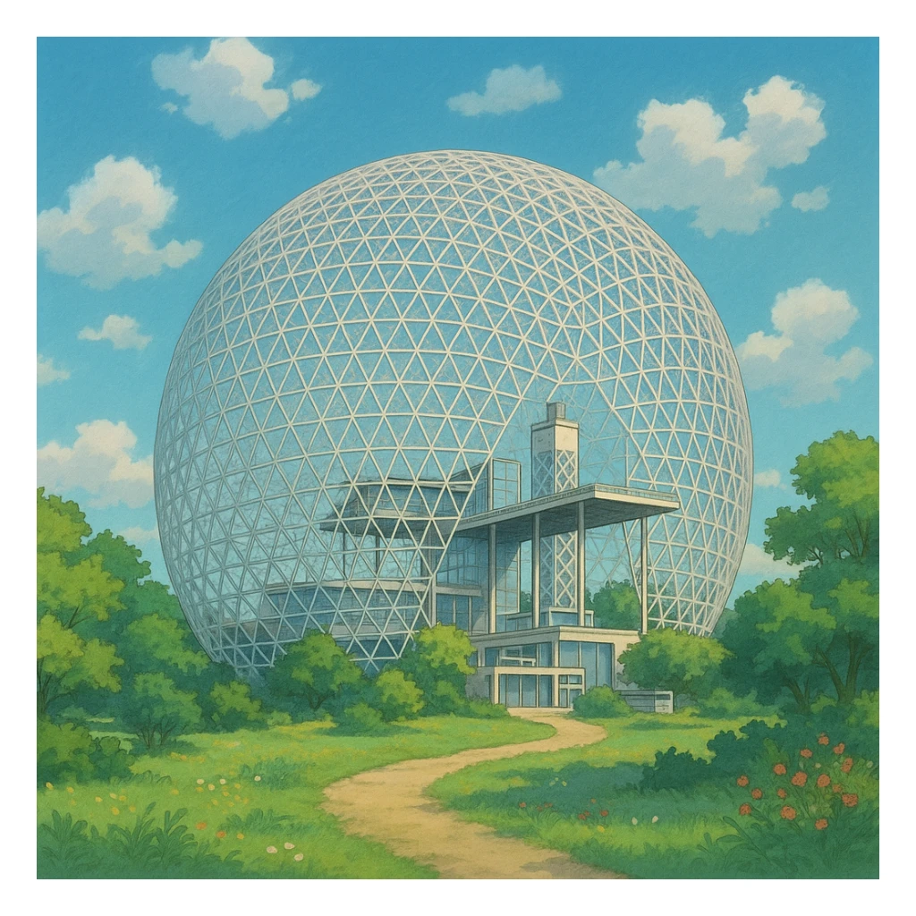 Montreal’s Biosphere dome, ghibli style sticker