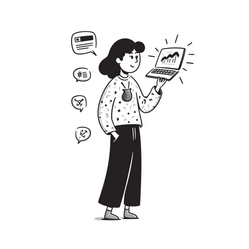 Sketch of future human with neural implants, digital aura, and floating tech interfaces sticker