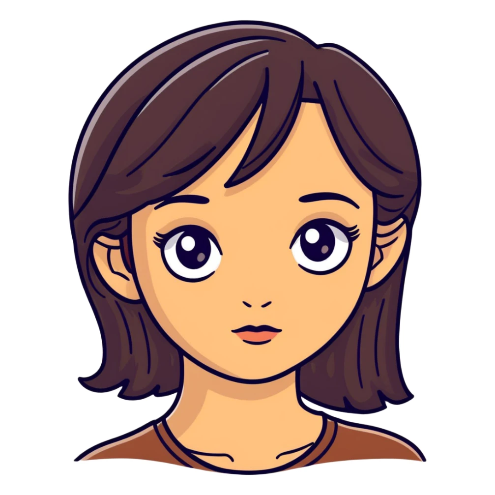 woman face with big eyes, medium skin tone, and dark hair sticker