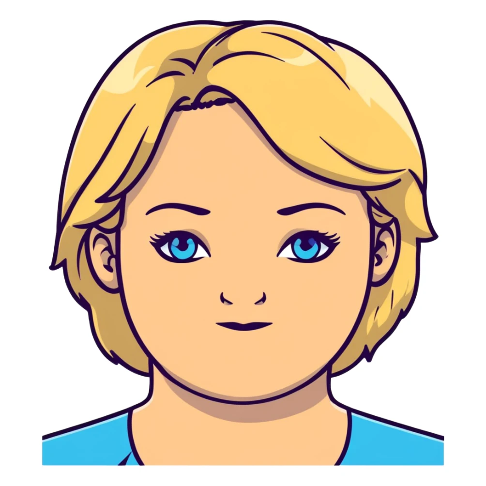 A middle aged plus size woman with blonde hair and blue eyes sticker