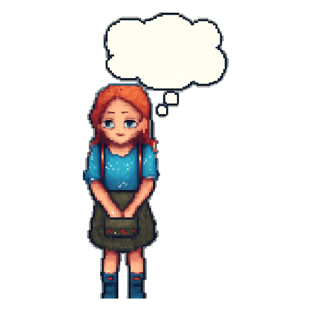 Add a thought bubble above the girl's head. Keep the background transparent. sticker