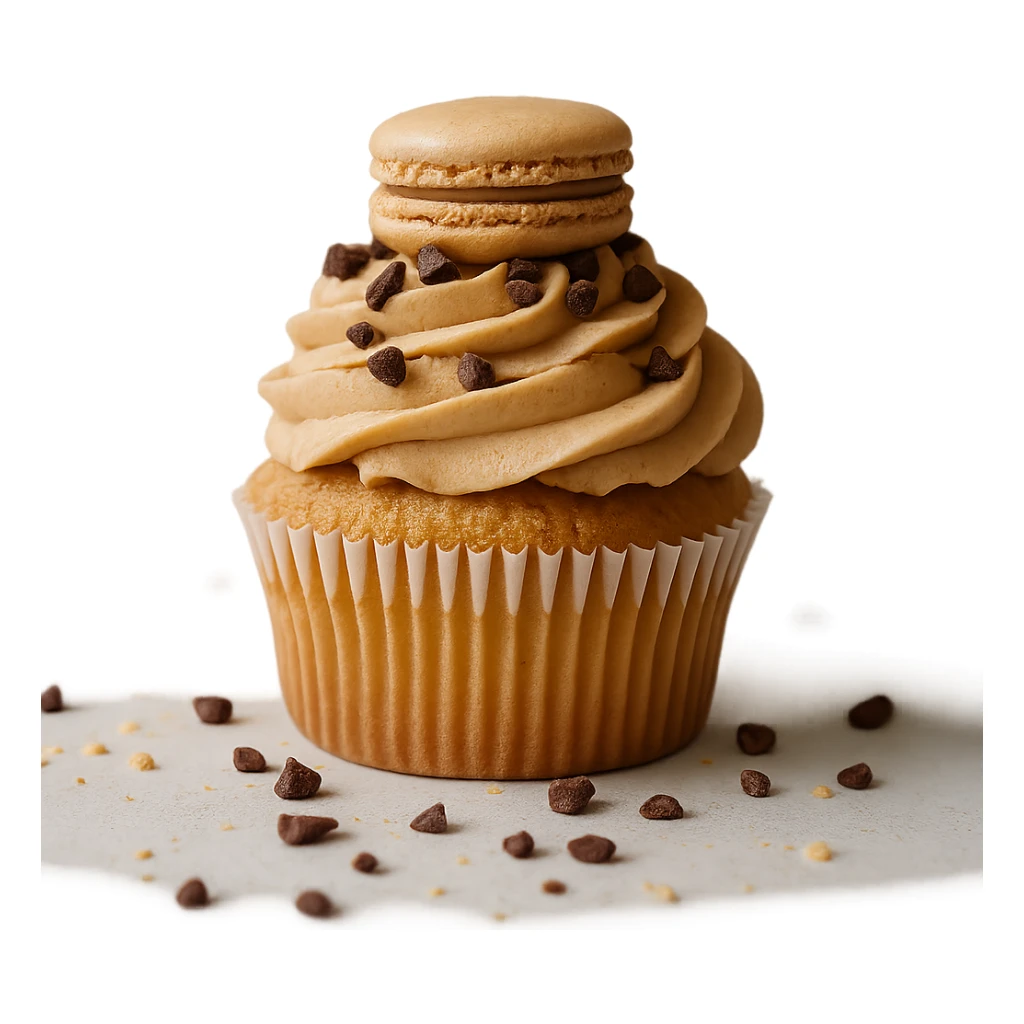 Change the icing to peanut butter with a light brown, creamy texture, keep the realistic cupcake and accessories, photorealistic style, transparent background. sticker
