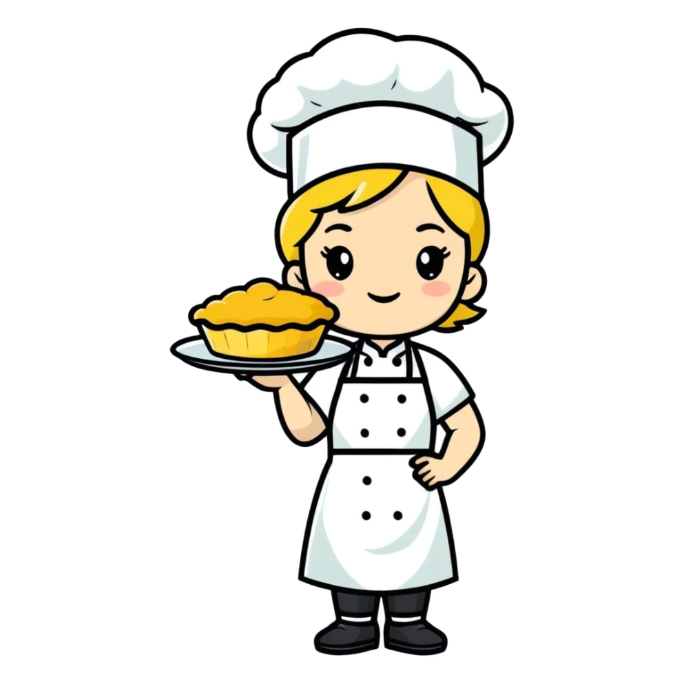white girl chef with short hair cooking pie  sticker